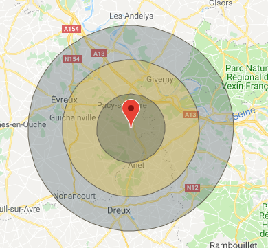Nous intervenons dans un secteur d'environ 35 kms, entre Evreux, Pacy-sur-Eure, Vernon, Mantes-la-Jolie (78) et Dreux (28)
